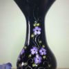 17″ Black Hand Blown Glass Vase With Hand Painted Purple Flowers