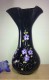 17″ Black Hand Blown Glass Vase With Hand Painted Purple Flowers