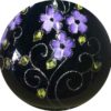 17″ Black Hand Blown Glass Vase With Hand Painted Purple Flowers - Image 2