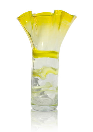 Yellow Wave Fall Décor Hand Blown Glass Vase, Item No.V187