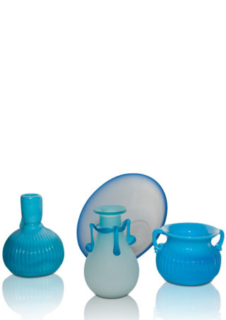 Set of 4 Opaque Blue, Jade Blue Hand Blown Glass Arts, Item No. SB401