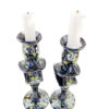Set of 2 Hand Blown Glass Candle Holder, Hand Painted, White Flowers Item No G046 - Image 4