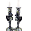 Set of 2 Hand Blown Glass Candle Holder, Hand Painted, White Flowers Item No G046 - Image 3
