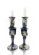 Set of 2 Hand Blown Glass Candle Holder, Hand Painted, White Flowers Item No G046