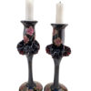 Set of 2 Hand Blown Glass Candle Holder, Hand Painted Pink Flowers Item No G052