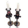 Set of 2 Hand Blown Glass Candle Holder, Hand Painted Pink Flowers Item No G052 - Image 4