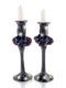 Set of 2 Hand Blown Glass Candle Holders, Hand Painted Item No G053
