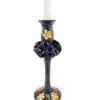 Set of 2 Hand Blown Glass Candle Holders, Hand Painted Gold-Orange Flowers, Item No G054 - Image 3
