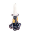 Set of 2 Hand Blown Glass Candle Holders, Hand Painted Gold-Orange Flowers, Item No G054 - Image 2