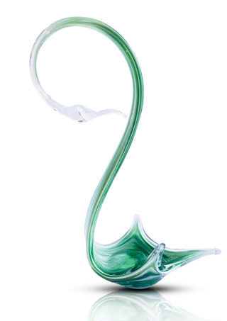 Green and White Hand Blown Glass Swan Candle Holder, Dish, Vase Item No. GB702