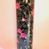Black Hand Blown Cylinder Glass Vase, Hand-Painted Pink Gardenia Flowers Design. Item No. CV101 - Image 4