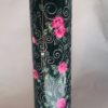 Black Hand Blown Cylinder Glass Vase, Hand-Painted Pink Gardenia Flowers Design. Item No. CV101