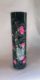 Black Hand Blown Cylinder Glass Vase, Hand-Painted Pink Gardenia Flowers Design. Item No. CV101