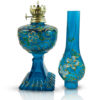 Hand Blown Glass and Hand Painted Blue Jade Oil Lamp, Item No. OL101 - Image 2