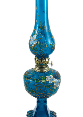 Hand Blown Glass and Hand Painted Blue Jade Oil Lamp, Item No. OL101