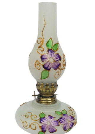Hand Blown Glass Oil Lamp, Hand Brush Painted Purple Opaque Finish, Item No OL106