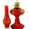 Hand Blown Glass Red  Oil Lamp, Hand Brush Painted Item No OL107 - Image 2