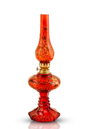 Hand Blown Glass Red  Oil Lamp, Hand Brush Painted Item No OL107