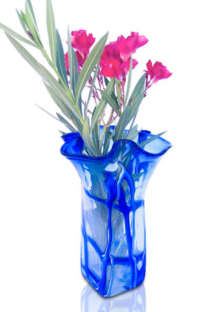 Crackle Royal Blue and Clear Hand Blown Glass Vase, Item No.RV015