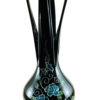 Black Hand Blown Glass Vase,Hand Painted Turquoise Blue Flowers, Item No V168