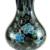 Black Hand Blown Glass Vase,Hand Painted Turquoise Blue Flowers, Item No V168 - Image 2
