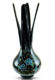 Black Hand Blown Glass Vase,Hand Painted Turquoise Blue Flowers, Item No V168