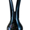 Black Hand Blown Glass Vase,Hand Painted Purple Flowers, Item No. V171