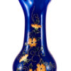 Blue Hand Blown Glass Vase With Orange-White Flowers, Item No. V178
