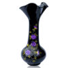 16″ Black Hand Blown Glass Vase With Hand Painted Purple Flowers