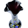 16″ Black Hand Blown Glass Vase With Hand Painted Purple Flowers - Image 3