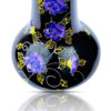 16″ Black Hand Blown Glass Vase With Hand Painted Purple Flowers - Image 2