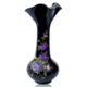 16″ Black Hand Blown Glass Vase With Hand Painted Purple Flowers