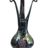 Black Hand Blown Glass Vase, Hand-Painted Grape Design. Item No.V182