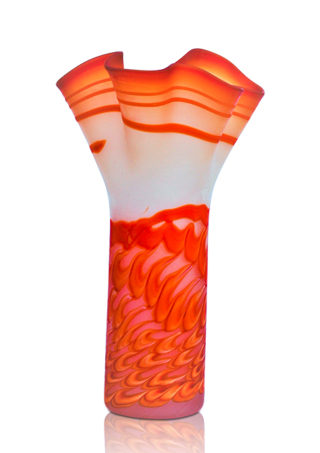 Opaque Orang-White Hand Blown Glass Vase, Item No.V184